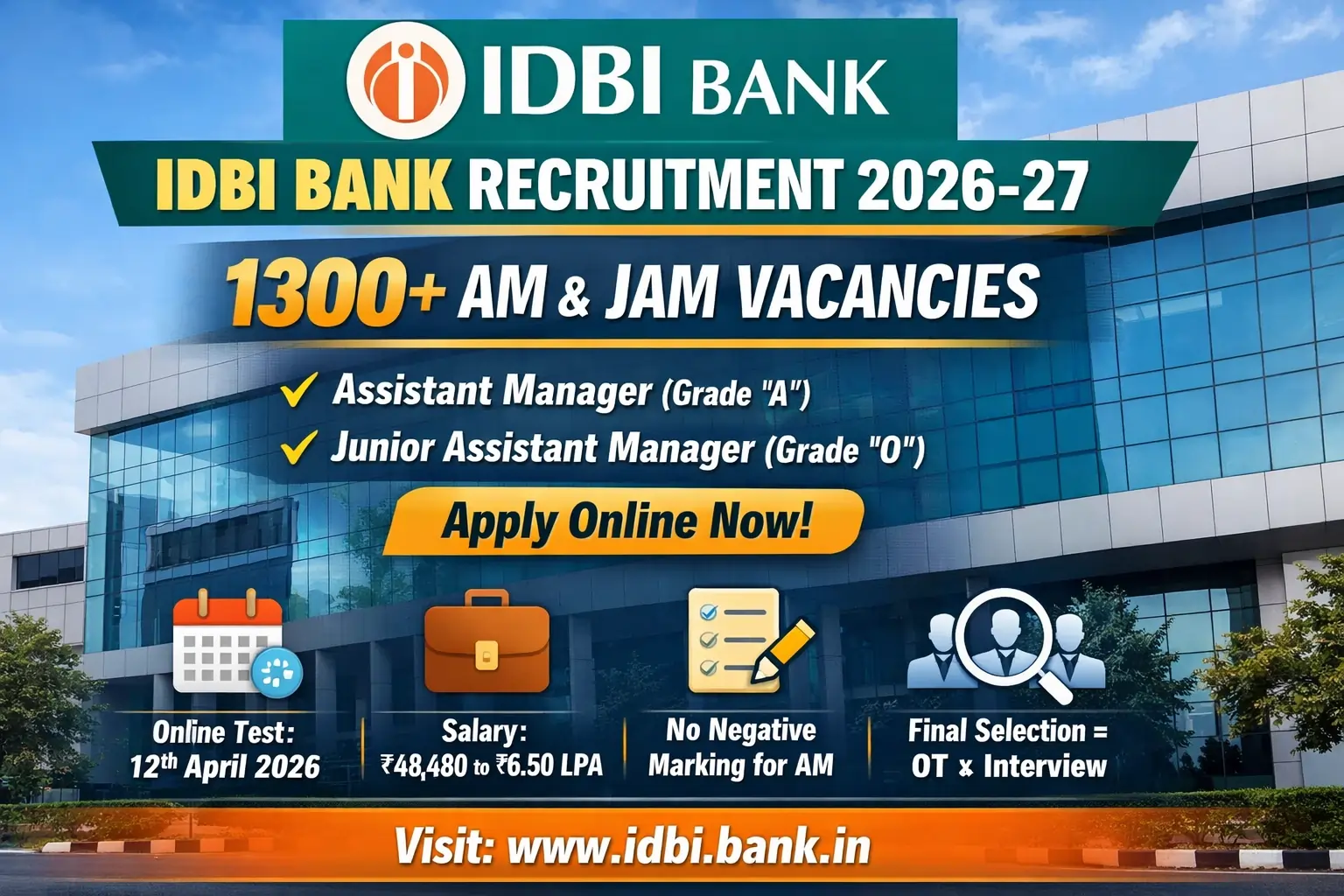 IDBI JAM & Assistant Manager Recruitment 2026